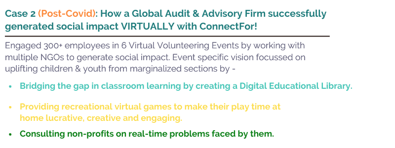 How a Global Audit & Advisory Firm successfully generated social impact VIRTUALLY with ConnectFor!